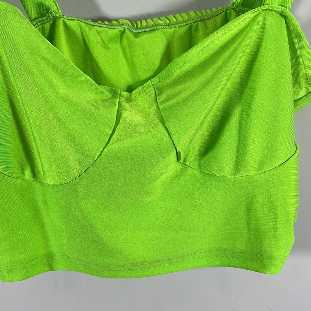 Neon Lime Wide Leg Pants & Crop Top Set - Picture 8 of 9